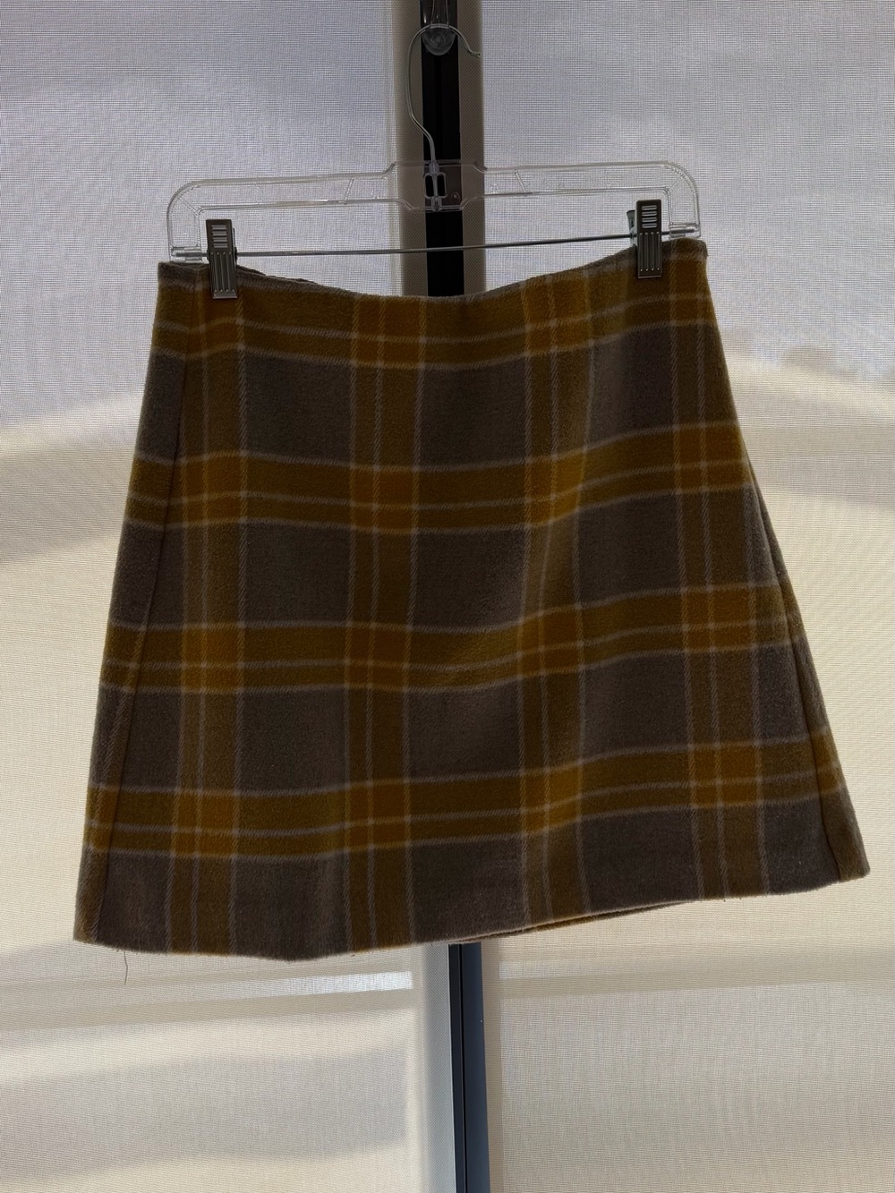 LOFT Plaid Skirt in Gray and Mustard Yellow